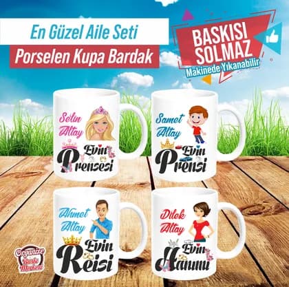 Aile Seti Porselen Kupa Bardak