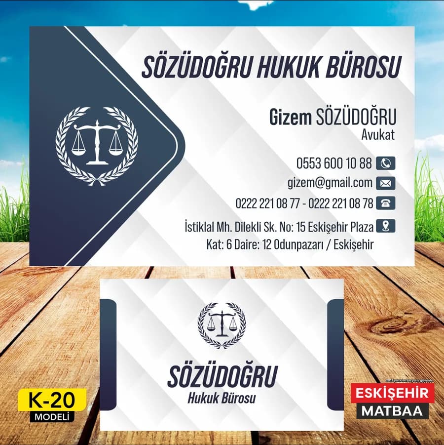 Lacivert Gri Hukuk Bürosu Kartviziti ön ve arka yüz tasarımı
