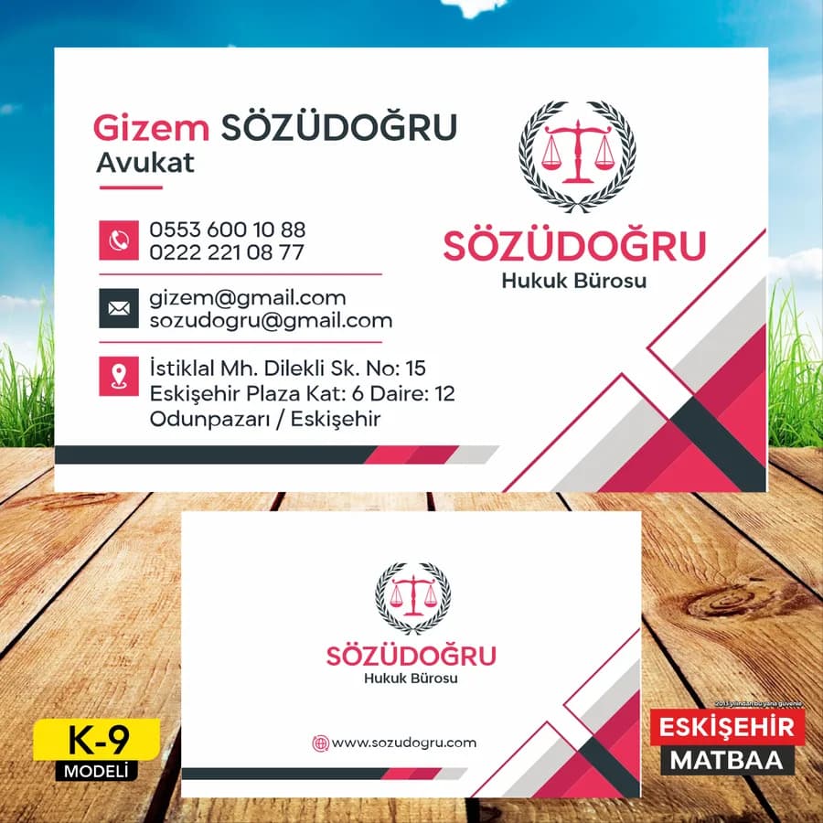 Pembe Beyaz Minimal Avukat Kartviziti ön ve arka yüz tasarımı