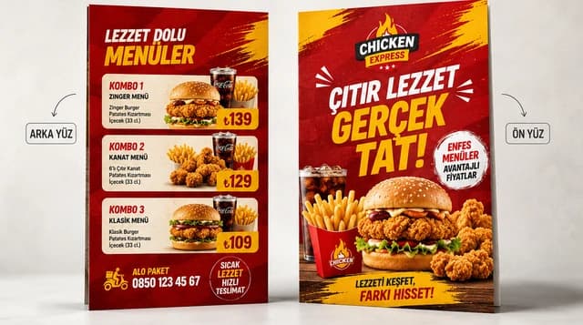 A5 çift yön broşür baskı örneği, ön ve arka yüz