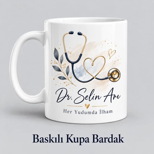 Doktora özel isimli baskılı kupa bardak örneği