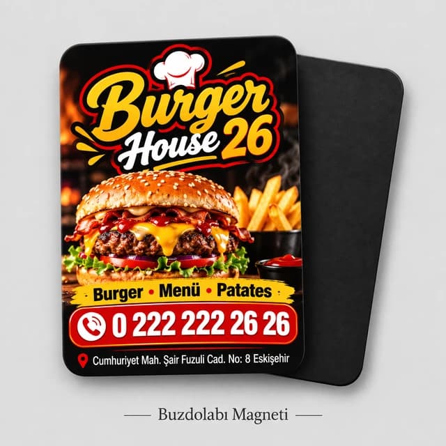 Burgerci için dikey buzdolabı magneti örneği