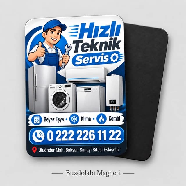 Beyaz eşya ve klima teknik servisi için dikey buzdolabı magneti örneği