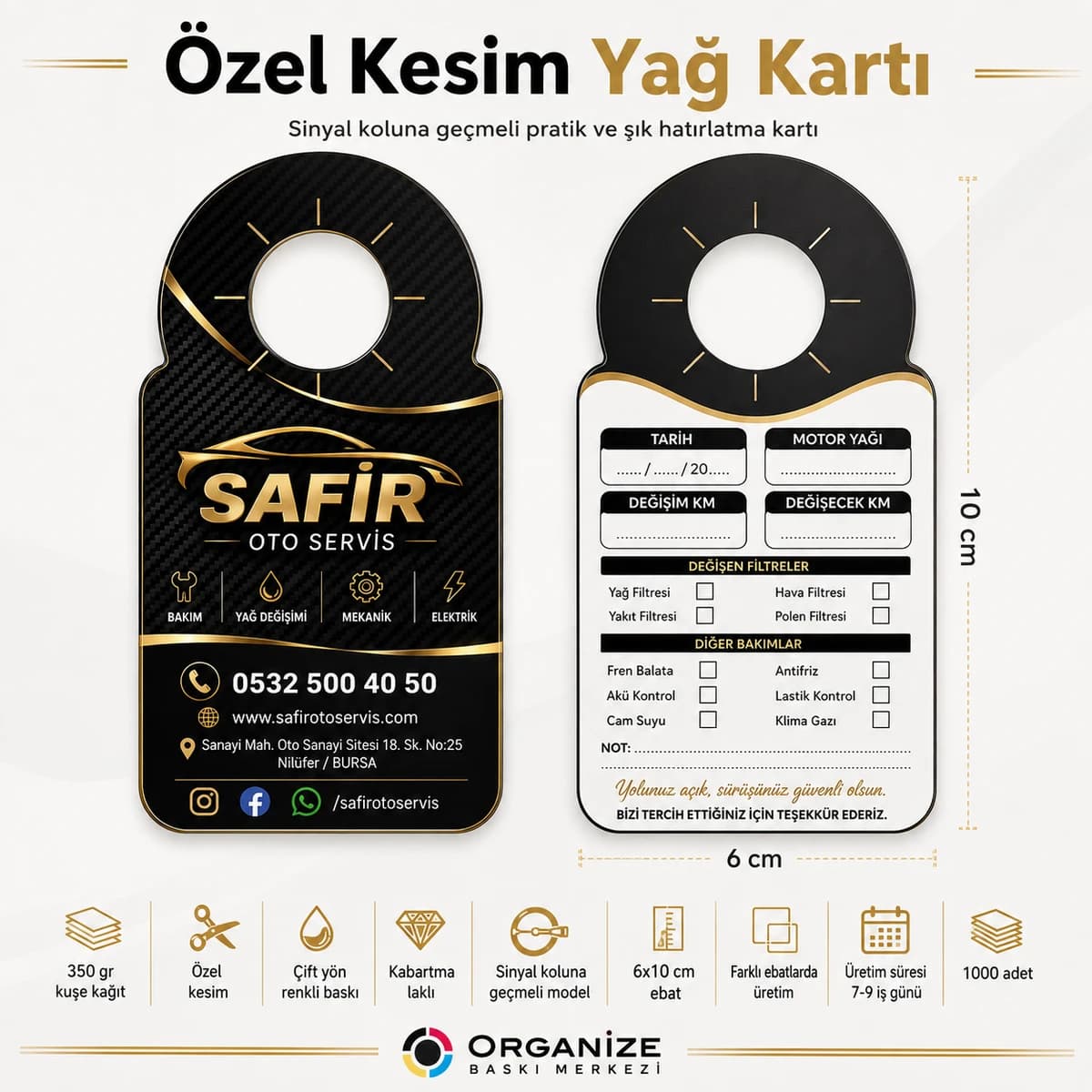 Özel Kesimli Oto Yağ Bakım Kartı - Özel kesimli oto yağ bakım kartı örneği