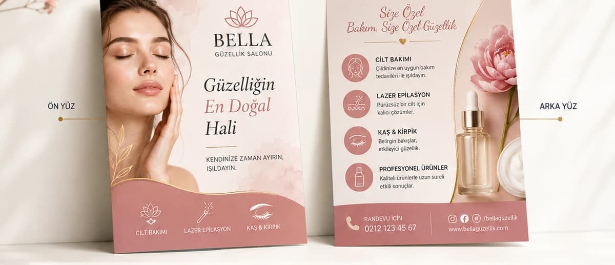 A6 çift yön broşür baskı örneği, ön ve arka yüz
