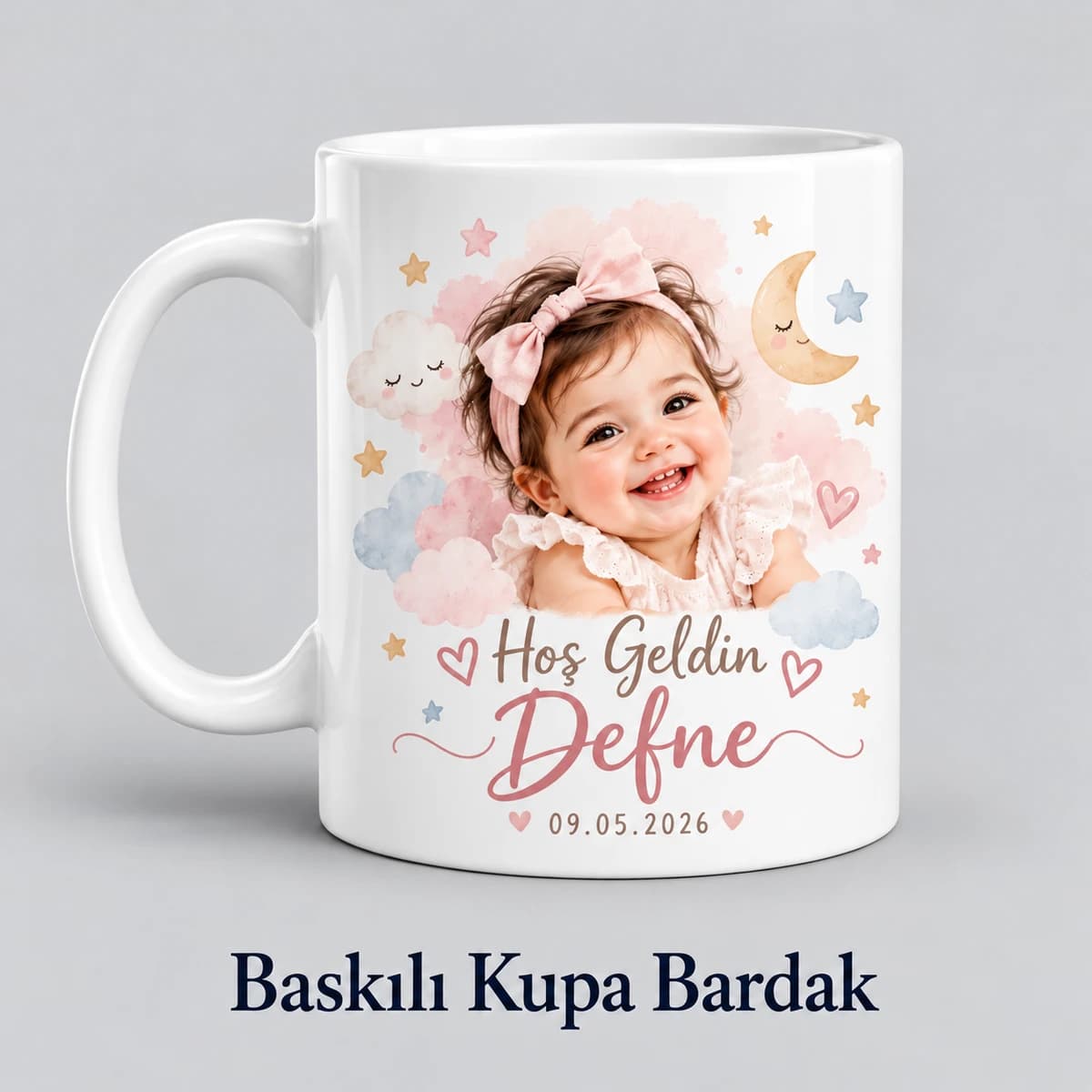 Kız bebek için isimli hoş geldin kupa bardak örneği
