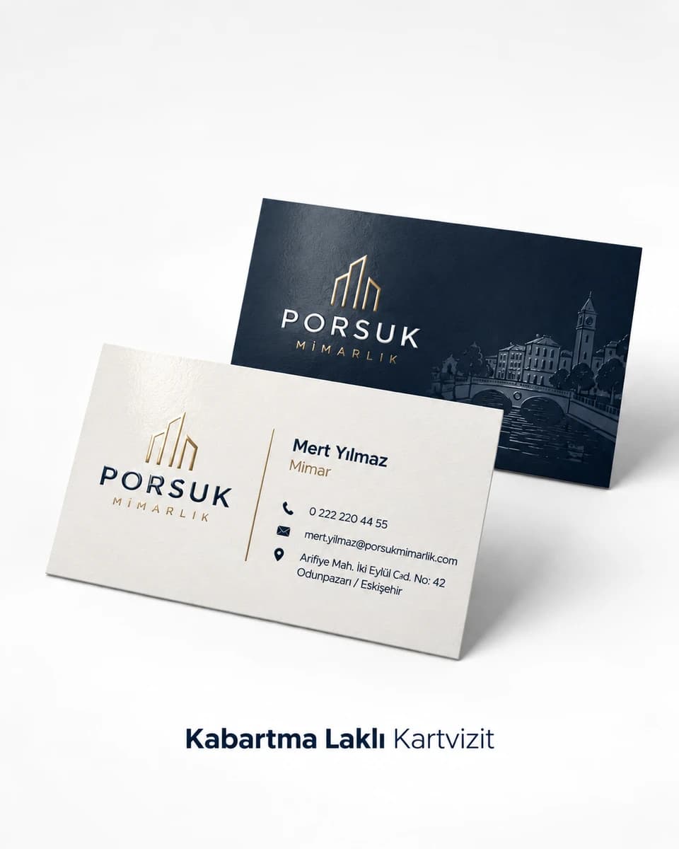 Kabartma lak uygulamalı kartvizit örneği