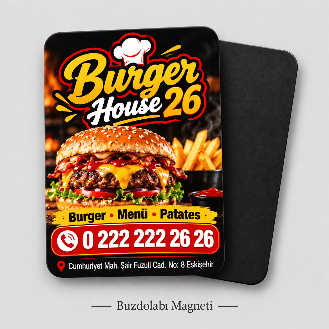Burgerci için dikey buzdolabı magneti örneği