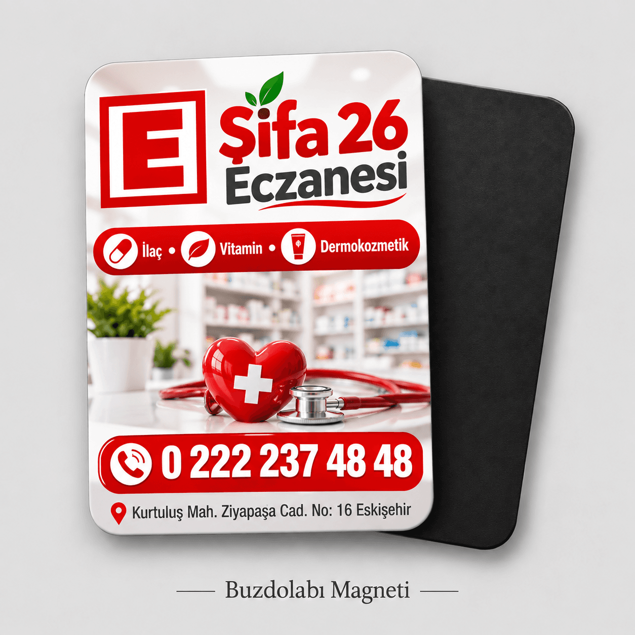Eczane için dikey buzdolabı magneti örneği