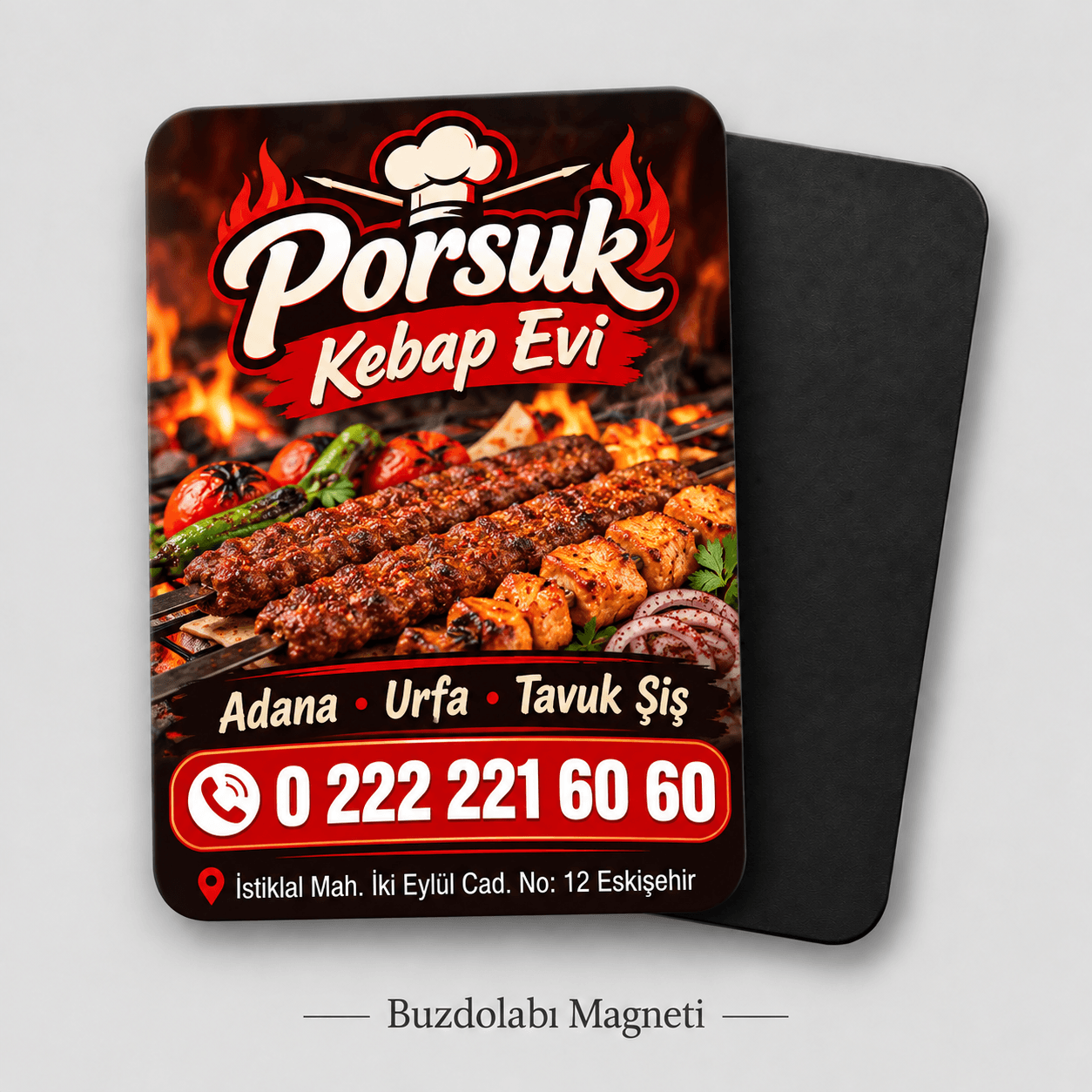 Kebap salonu için dikey buzdolabı magneti örneği
