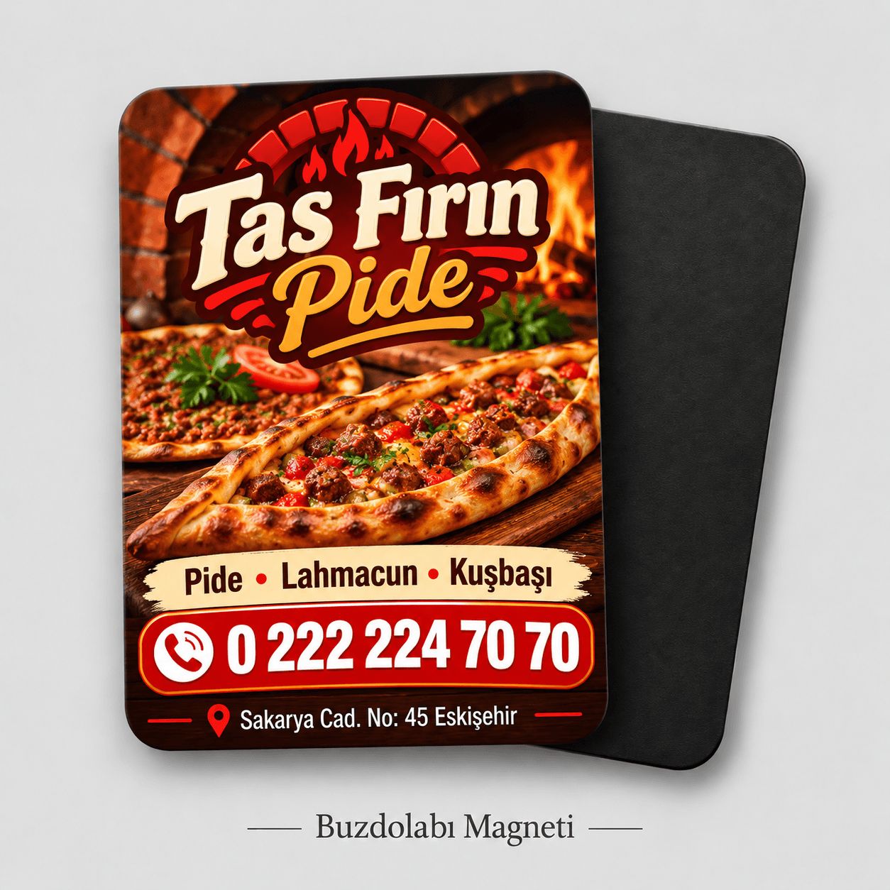 Pide ve lahmacun salonu için dikey buzdolabı magneti örneği