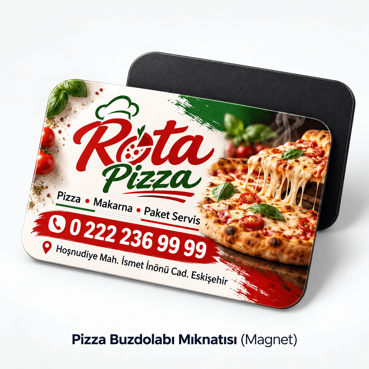 Pizza paket servis için yatay buzdolabı magneti örneği