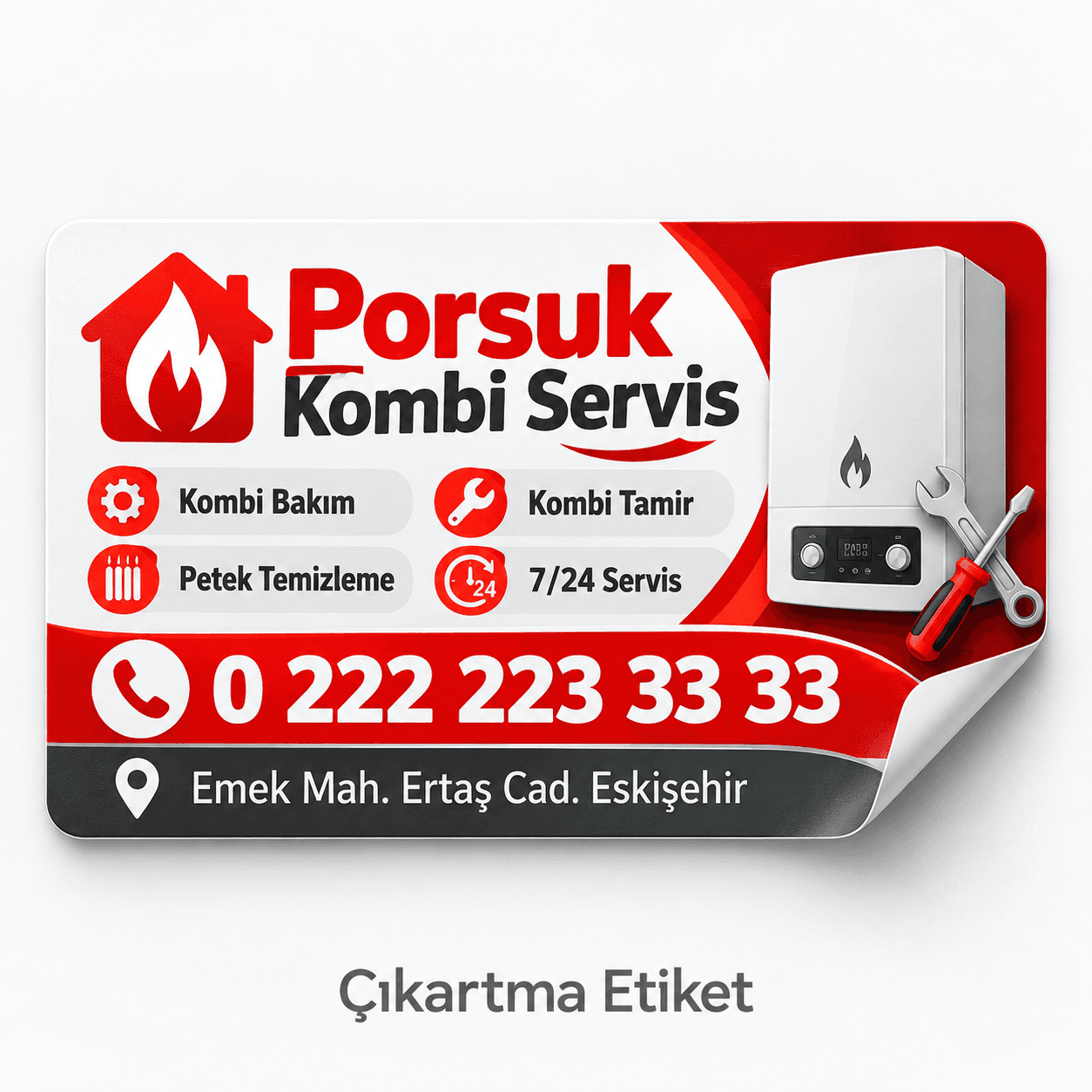 Kombi servisi için çıkartma etiket baskı örneği