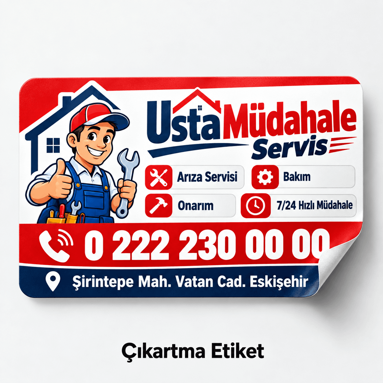 Arıza ve bakım servisi için yatay çıkartma etiket örneği