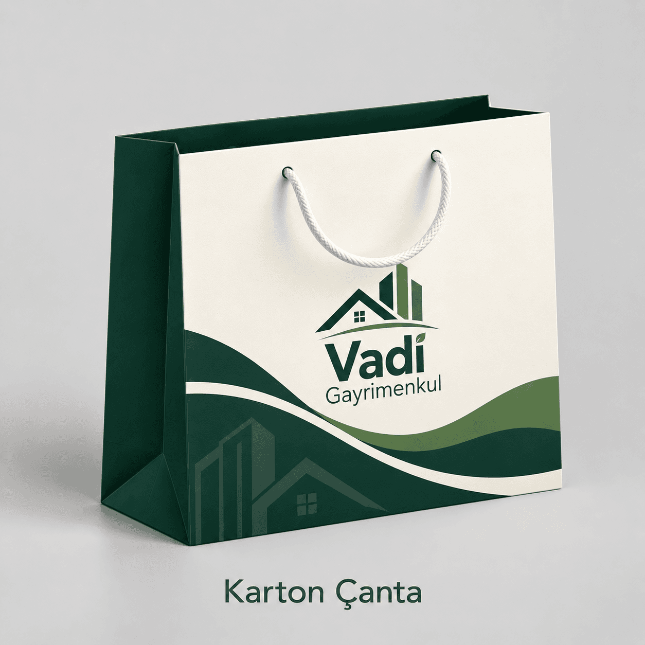 Gayrimenkul ofisi için yatay baskılı karton çanta örneği