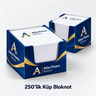 Lacivert ve altın şeritli kutuda masaüstü 250 yapraklı küp bloknot