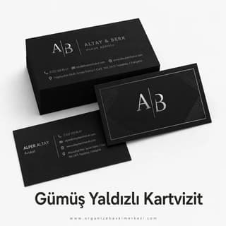 Gümüş Yaldızlı Kartvizit ürün görünümü – Organize Baskı Merkezi