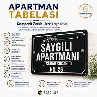 Apartman Tabelası (Siyah zemin beyaz yazı) - Apartman tabelası örnek tasarım