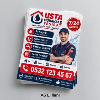 Tesisat servisi için A6 el ilanı örneği