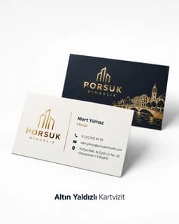 Altın yaldızlı logo ve yazılı kartvizit örneği
