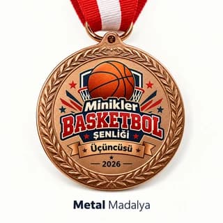 Minikler basketbol şenliği üçüncüsü yazılı bronz renk madalya