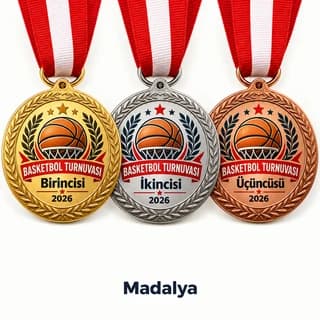 Basketbol turnuvası birincisi, ikincisi ve üçüncüsü için üçlü madalya seti