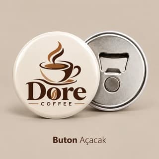 Kahve dükkanı için fincan figürlü logo baskılı krem rengi buton açacak