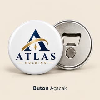 Kurumsal logo baskılı beyaz buton açacak ve mıknatıslı metal arka yüzü