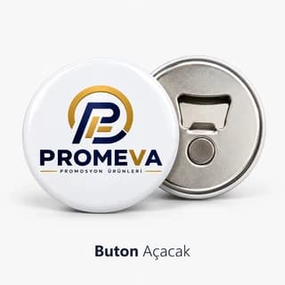 Lacivert altın renk firma logosu baskılı yuvarlak buton açacak
