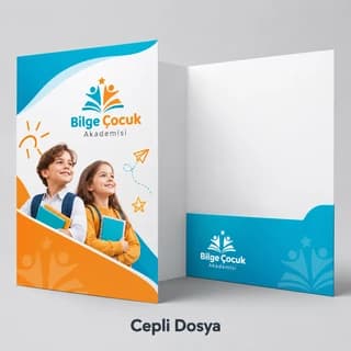 Çocuk akademisi için baskılı cepli dosya örneği