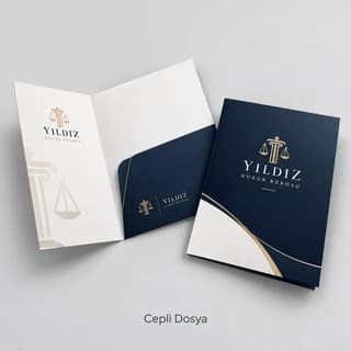 Hukuk bürosu için lacivert cepli dosya örneği