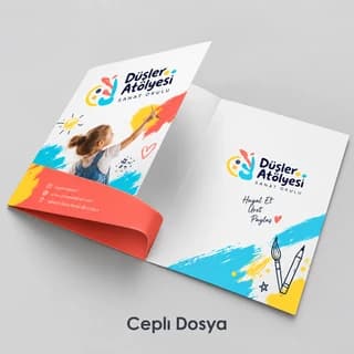 Sanat okulu için renkli cepli dosya örneği