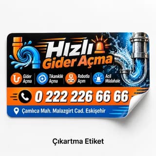 Adres ve telefon bilgili firma etiketi örneği