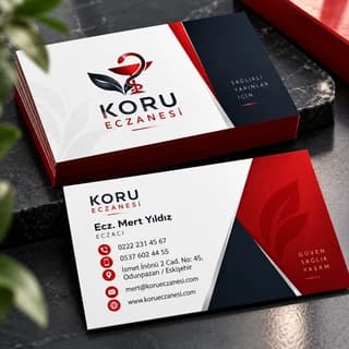 Eczane için kırmızı ve lacivert kartvizit örneği
