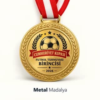 Futbol turnuvası birincisi için top figürlü altın renk metal madalya
