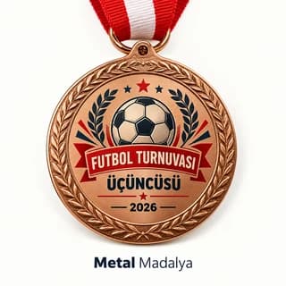 Futbol turnuvası üçüncüsü yazılı bronz renk metal madalya