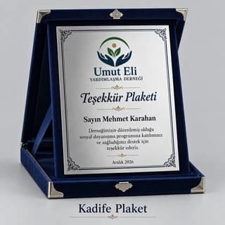 Lacivert kadife kutulu teşekkür plaketi örneği
