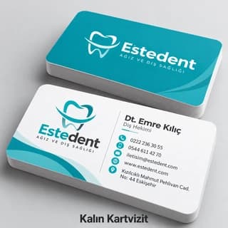 Diş hekimi için turkuaz kalın kartvizit örneği
