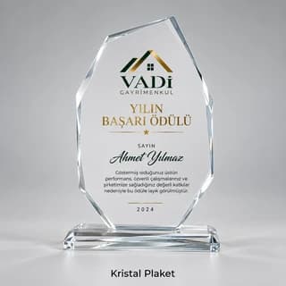 Yılın başarı ödülü için kristal plaket örneği