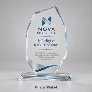 İş birliği teşekkürü için kristal plaket örneği