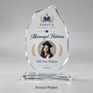 Lise mezuniyeti için fotoğraflı kristal plaket örneği