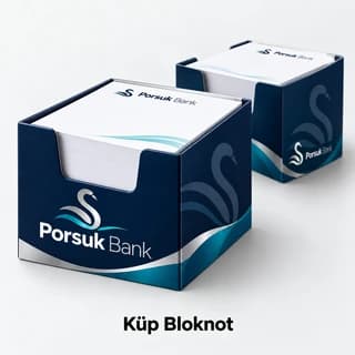 Banka için lacivert baskılı küp bloknot örneği