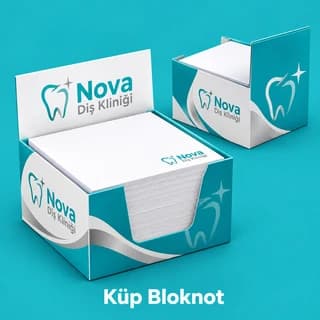 Diş kliniği için turkuaz küp bloknot örneği