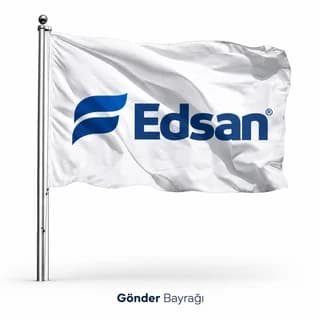 Direkte dalgalanan, beyaz zemin üzerine mavi firma logosu baskılı gönder bayrağı