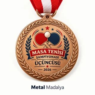 Masa tenisi şampiyonası üçüncüsü yazılı bronz renk madalya