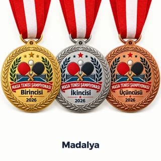 Masa tenisi şampiyonası için altın, gümüş ve bronz renk üçlü madalya seti