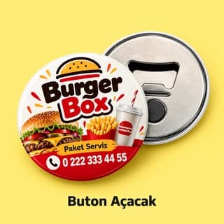 Burger restoranı için hamburger ve patates görselli, telefon baskılı buton açacak