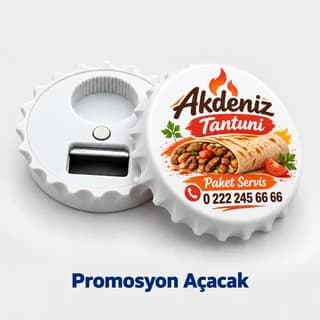 Tantuni restoranı için şişe kapağı formunda, dürüm görselli ve telefonlu açacak
