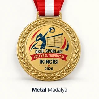Okul sporları voleybol turnuvası için smaç yapan oyuncu figürlü altın renk madalya