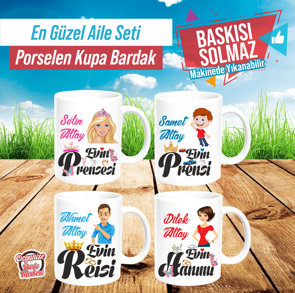 Aile Seti Porselen Kupa Bardak